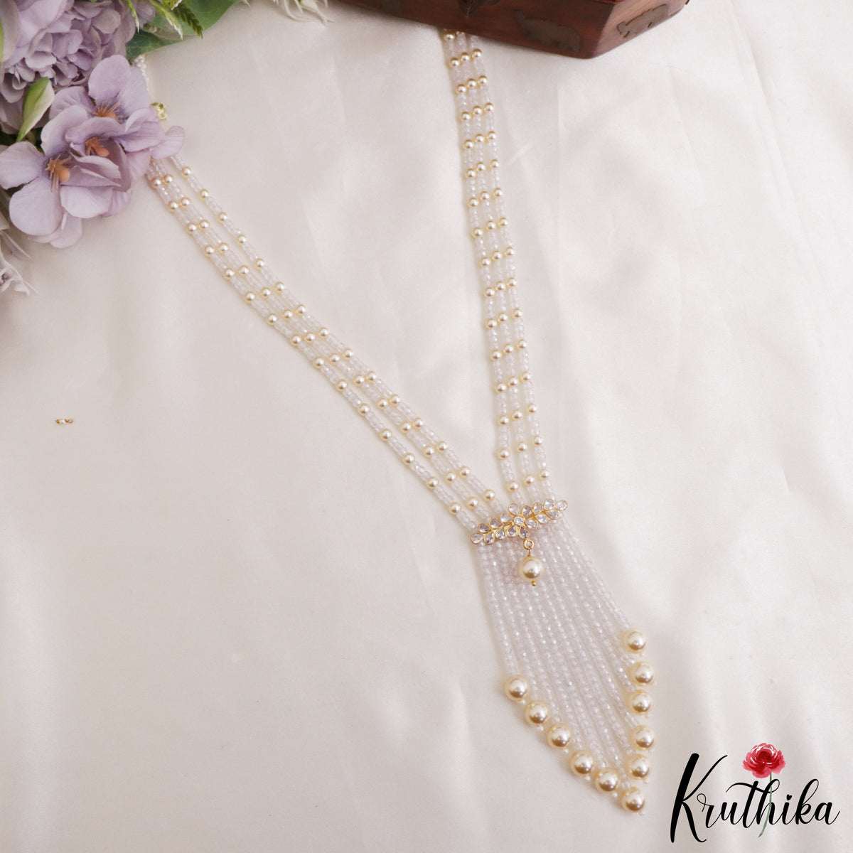 Royal Beaded Layered Necklace with Pearl Drops LH2224