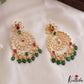 Trendy Floral Geometric Motifs Earrings With Green Bead Drops E1207