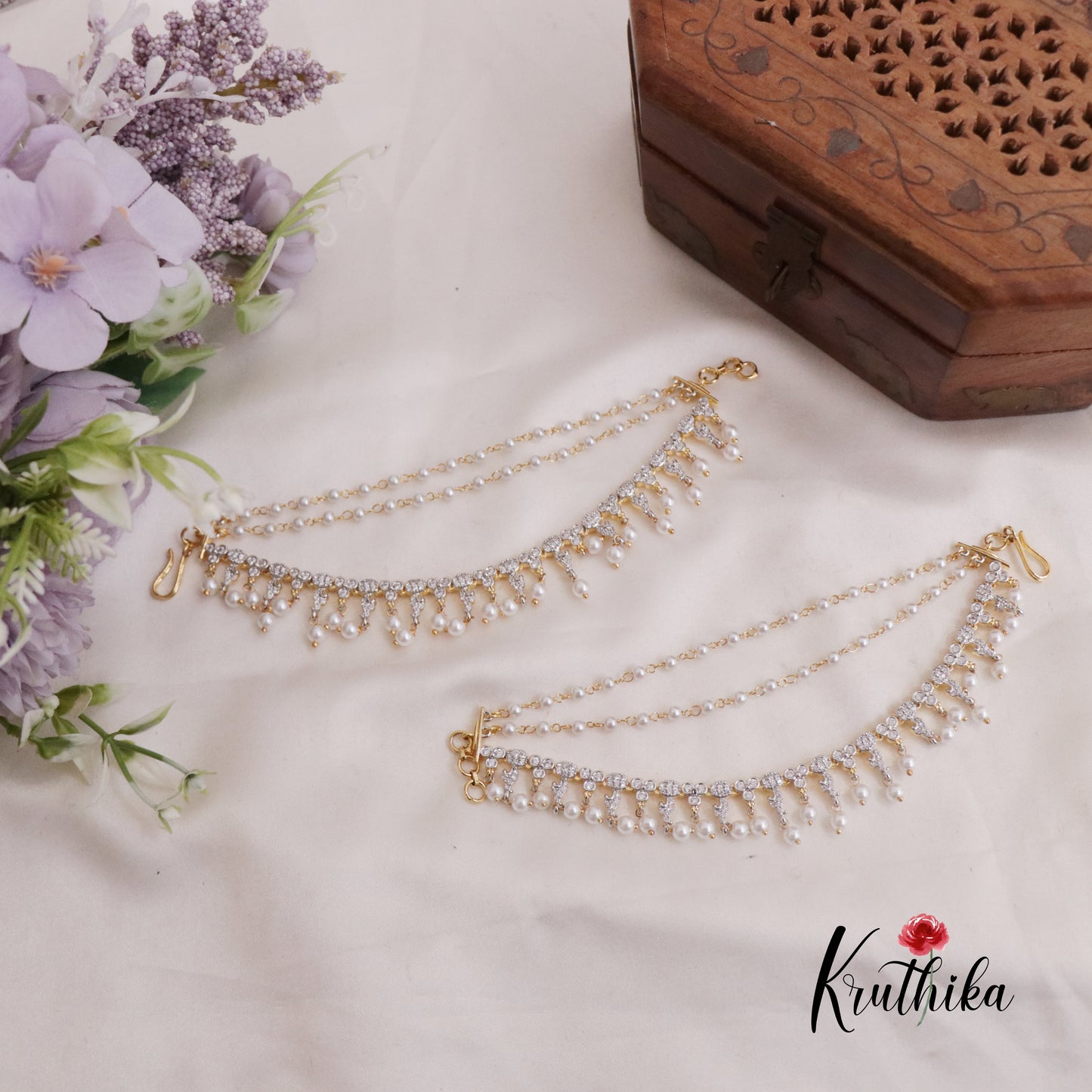 Elegant CZ Sparkling Three Layer Earchains EC138