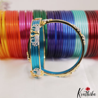 Beautiful Openable CZ Frame Bangle With 12 in 1 Interchangeable Color Bangles B544