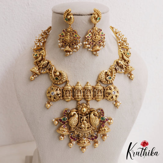 Gorgeous Antique  Nagas Lakshmi Peacock Motifs Temple Necklace NC3059 (Available In 2 Colors)