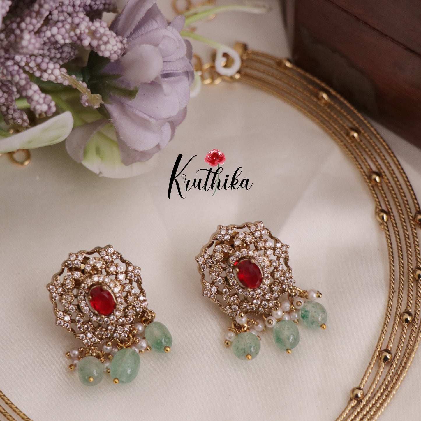 Simple AD Victorian Jadau Peacock Hasli Necklace with Beads Drops NC2342 (Available in 3 Colours)