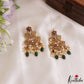 Beautiful Floral Motifs Chandbali Earrings Withe Rice Pearl And Green Bead Drops E1209
