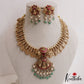 Premium Antique Nagas Peacock Motifs Lakshmi Kasu Necklace With Green Bead Drops NC3064