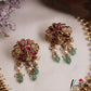 Premium Antique Nagas Peacock Motifs Lakshmi Kasu Necklace With Green Bead Drops NC3064