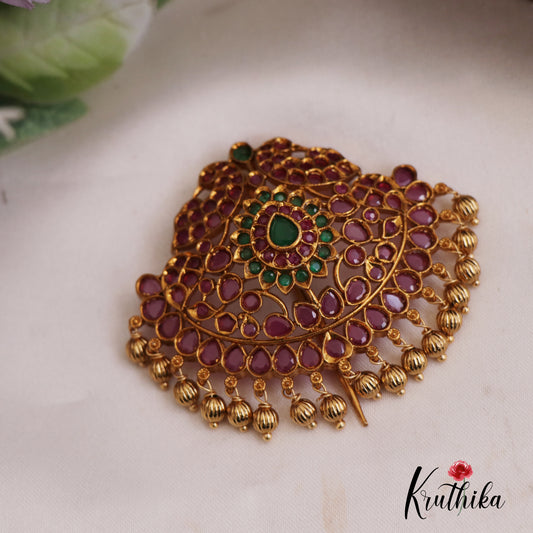 Classic Teardrop Peacock Motifs Kemp Jada Billa With Golden Bead Drops J345