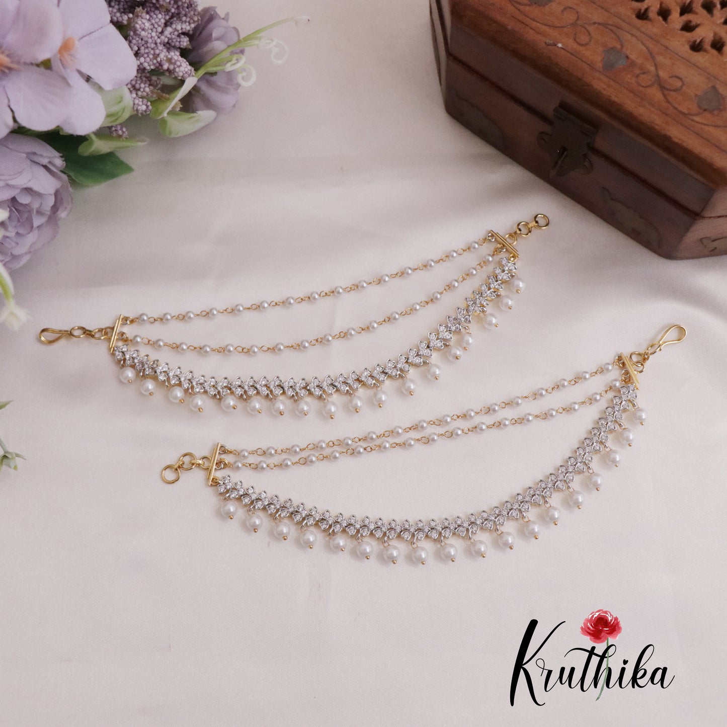 Simple CZ Sparkling Pearl Drop Earchains EC140