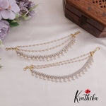 Simple CZ Sparkling Pearl Drop Earchains EC140