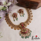 Premium Antique Nagas Peacock Motifs Lakshmi Kasu Necklace With Green Bead Drops NC3064