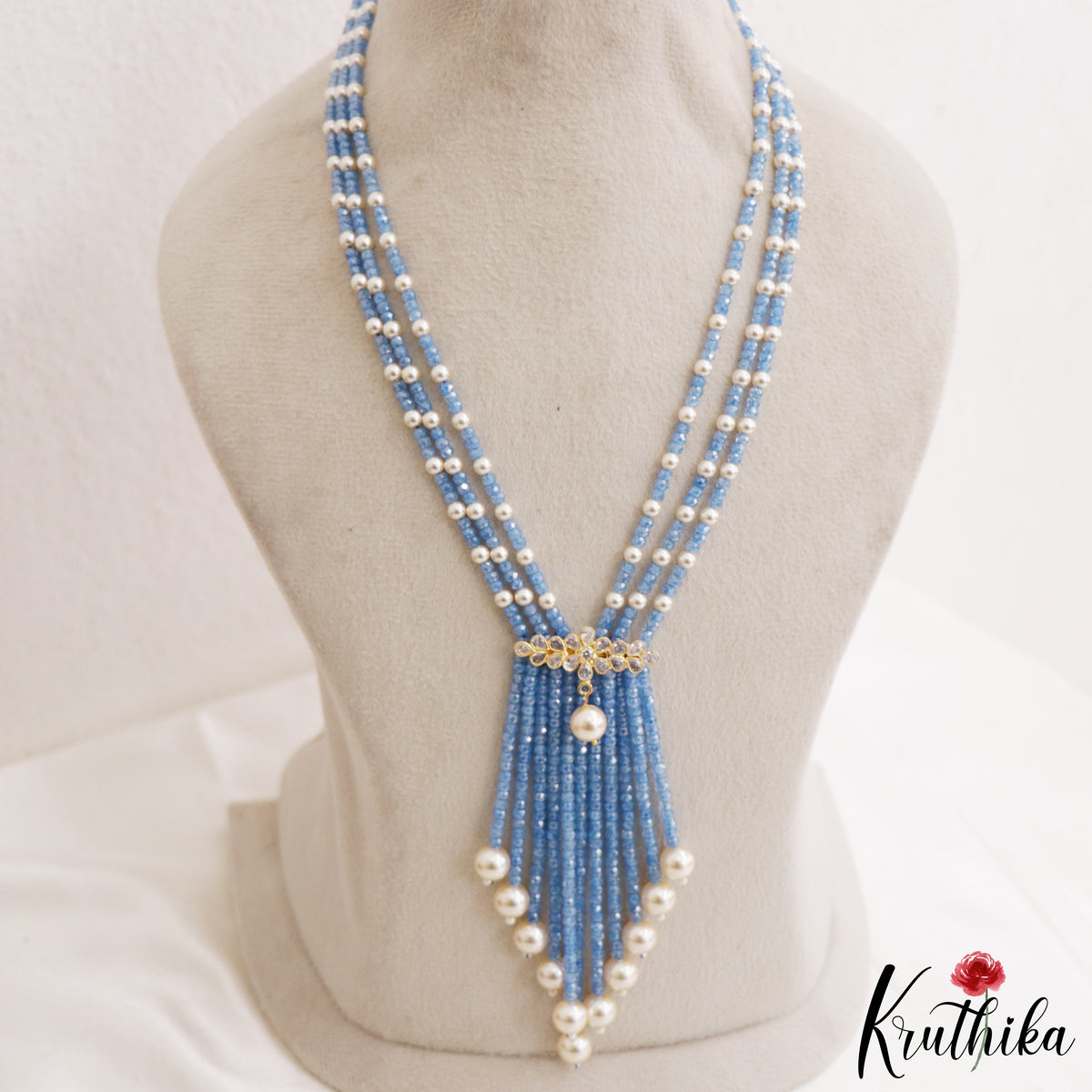 Royal Beaded Layered Necklace with Pearl Drops LH2224