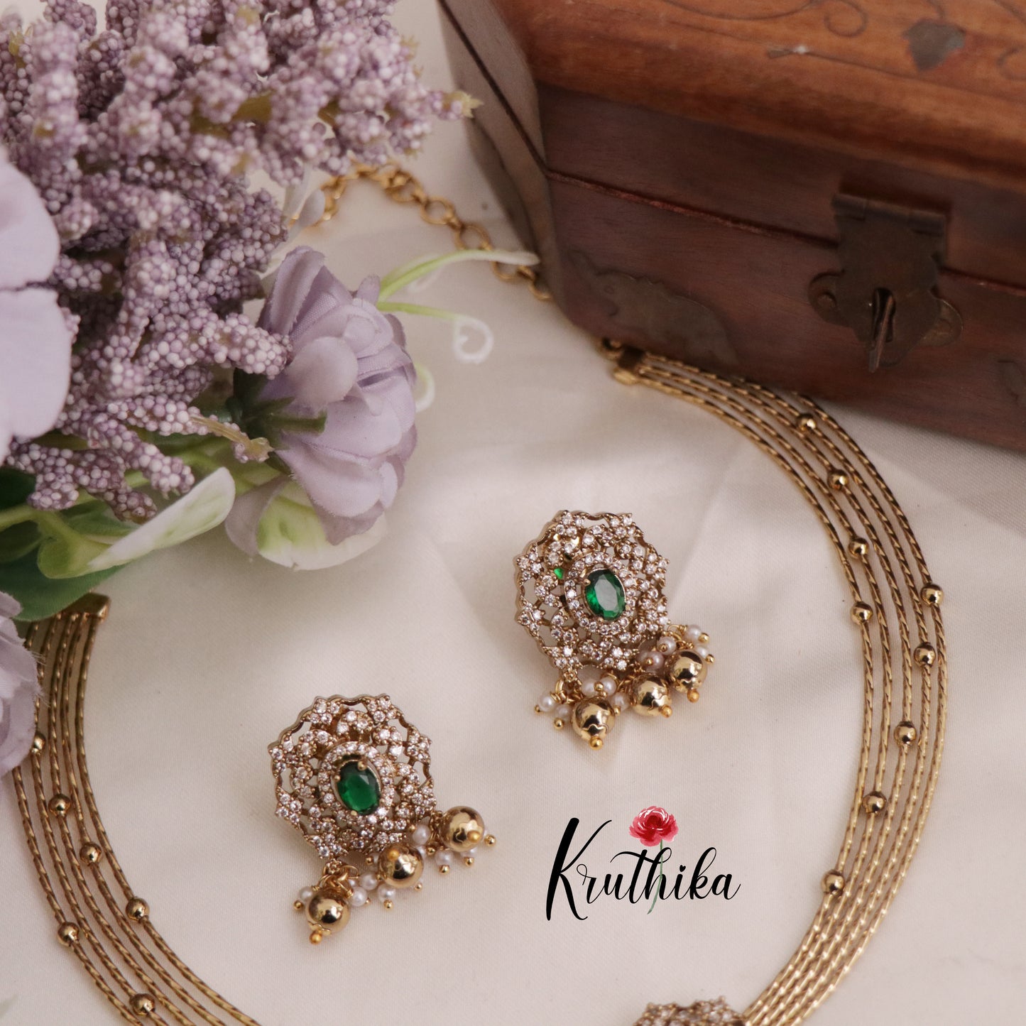 Simple AD Victorian Jadau Peacock Hasli Necklace with Beads Drops NC2342 (Available in 3 Colours)