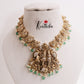 Royal Temple Radha Krishna Peacock Necklace with Green Beads Drops NC2420