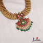 Premium Antique Nagas Lakshmi Kasu Jadau Haaram With Green Bead Drops LH2045