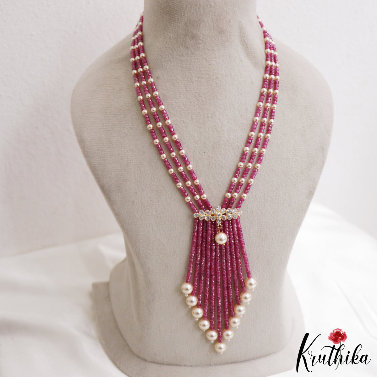 Royal Beaded Layered Necklace with Pearl Drops LH2224