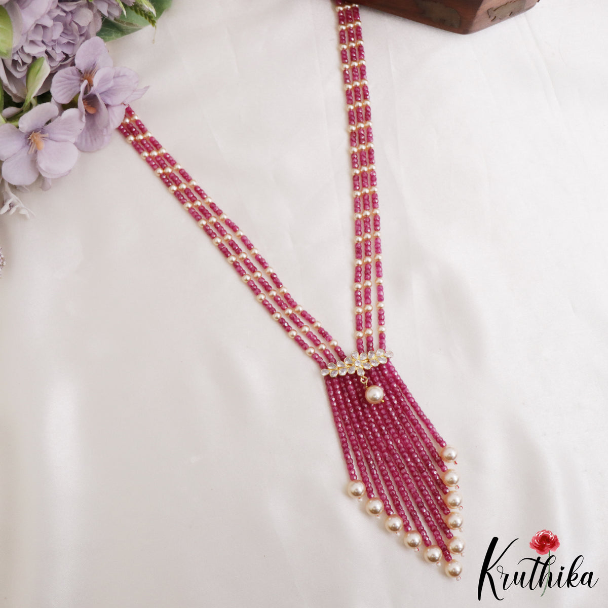 Royal Beaded Layered Necklace with Pearl Drops LH2224