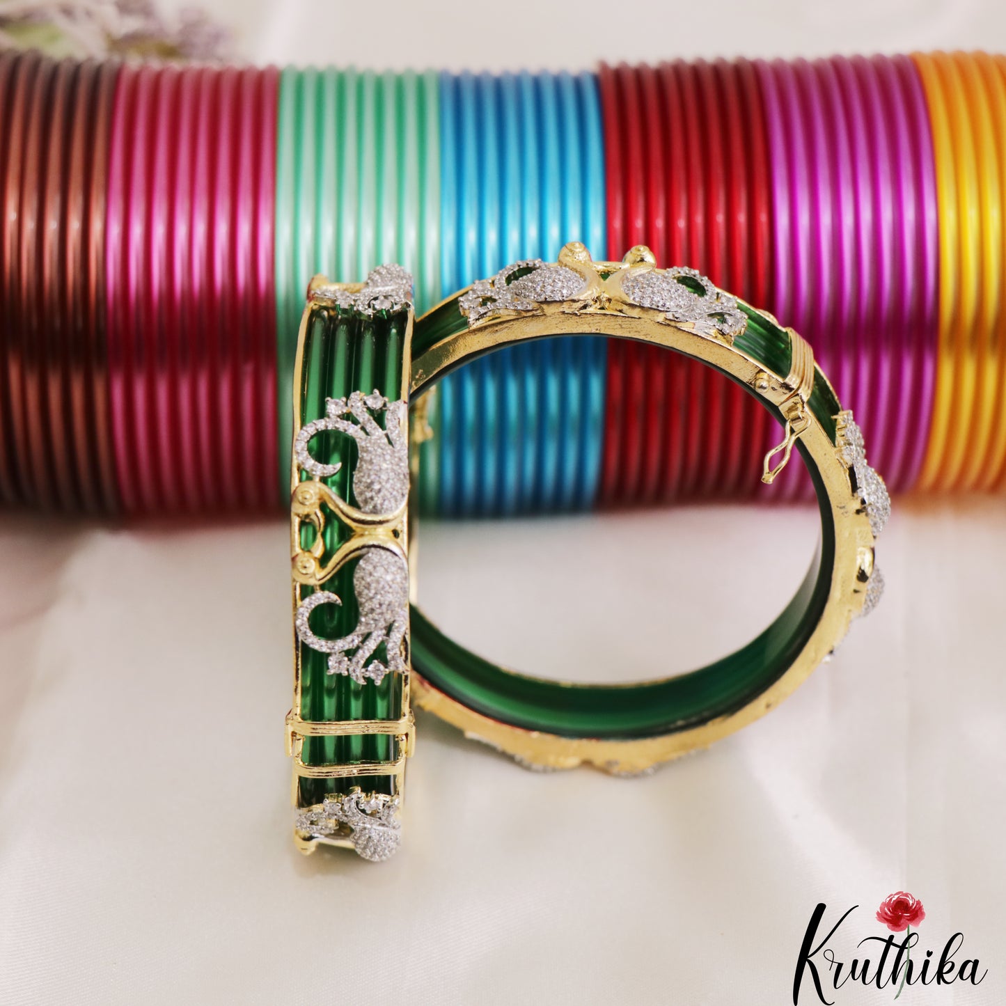 Pretty Openable CZ Frame Bangle With 10 in 1 Interchangeable Color Bangles B543