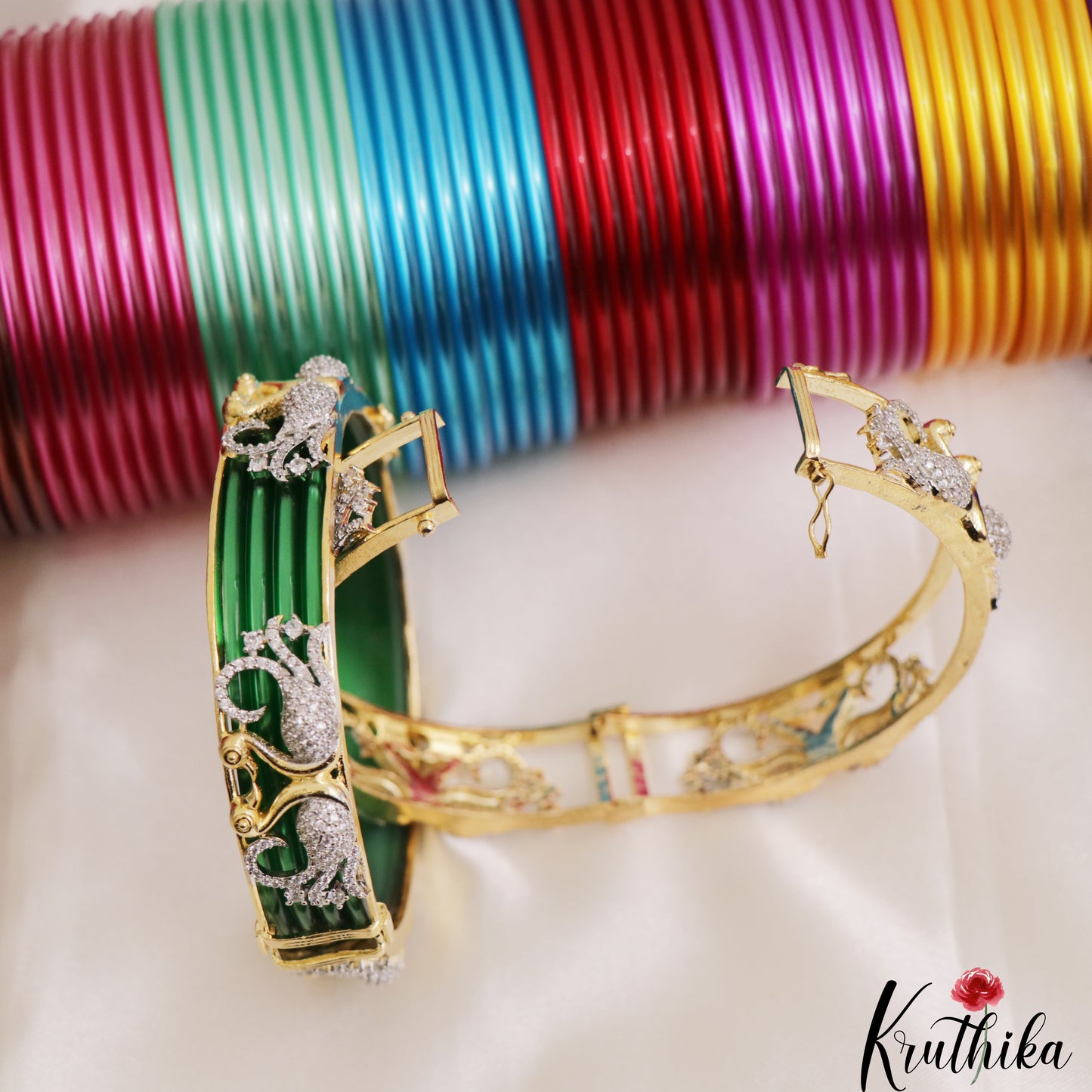 Pretty Openable CZ Frame Bangle With 10 in 1 Interchangeable Color Bangles B543