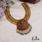 Premium Antique Nagas Lakshmi Kasu Necklace With Green Bead Drops NC2685