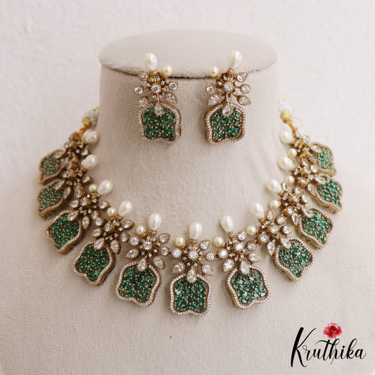 Stunning Floral Motifs CZ Victorian Necklace NC3065 (Available In 3 Colors)