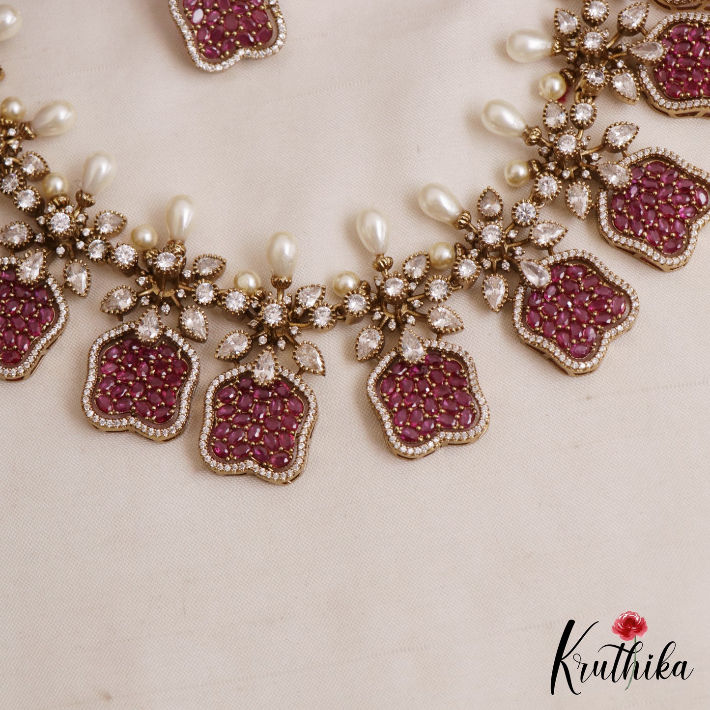 Stunning Floral Motifs CZ Victorian Necklace NC3065 (Available In 3 Colors)