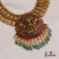 Premium Antique Nagas Lakshmi Kasu Necklace With Green Bead Drops NC2685