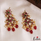 Trendy Floral Motifs Kemp Earrings With Pearl Bead Drops E1211 (Available In 2 Colors)