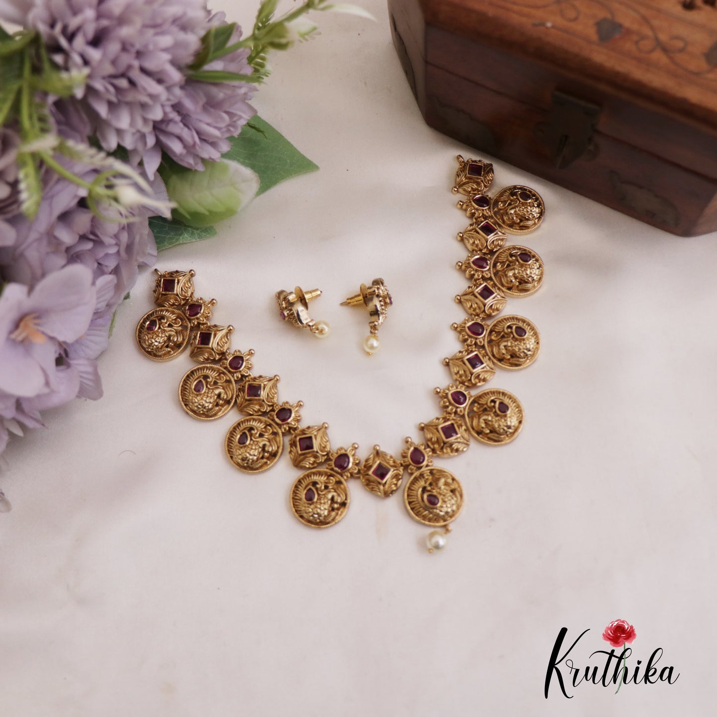 Beautiful Antique Peacock Motifs Coin/Bottu Necklace NC2677