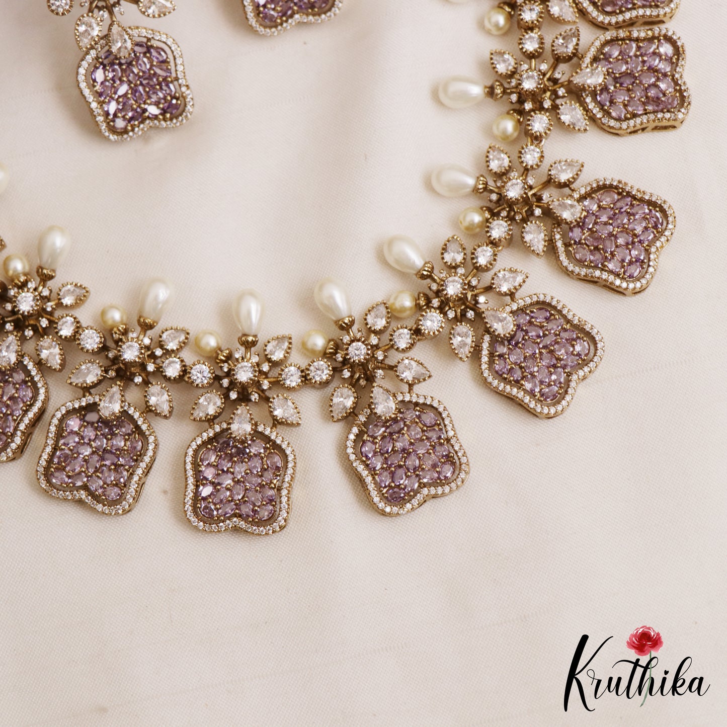 Stunning Floral Motifs CZ Victorian Necklace NC3065 (Available In 3 Colors)