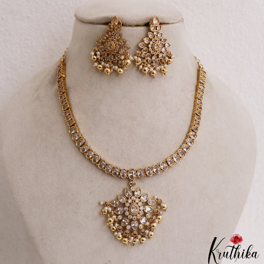 Sparkling Teardrop Motifs CZ Necklace With Pearl Bead Drops NC3097