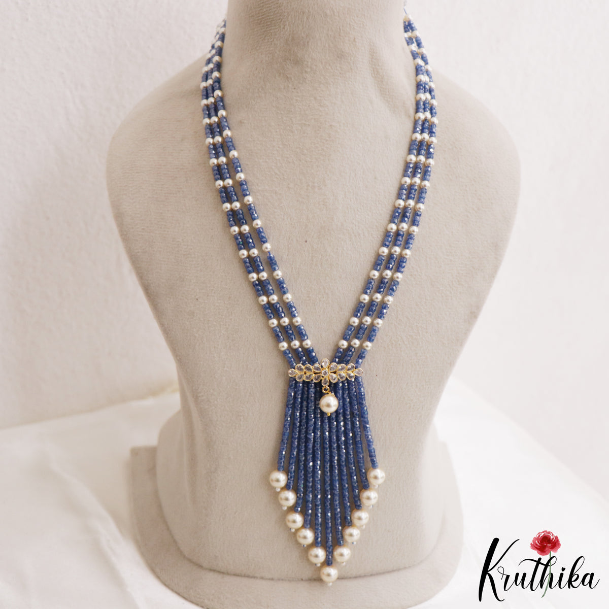 Royal Beaded Layered Necklace with Pearl Drops LH2224