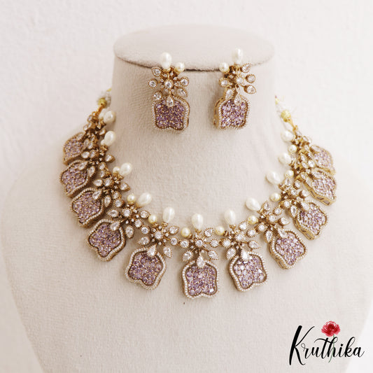 Stunning Floral Motifs CZ Victorian Necklace NC3065 (Available In 3 Colors)