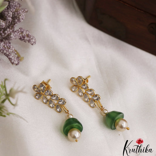 Beautiful CZ Floral Motifs Earrings With Interchangeable Stone Drops E1185