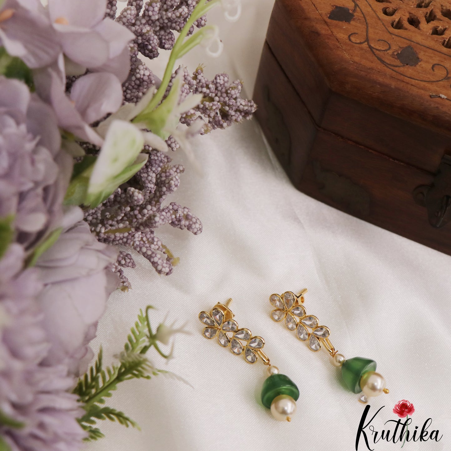 Beautiful CZ Floral Motifs Earrings With Interchangeable Stone Drops E1185