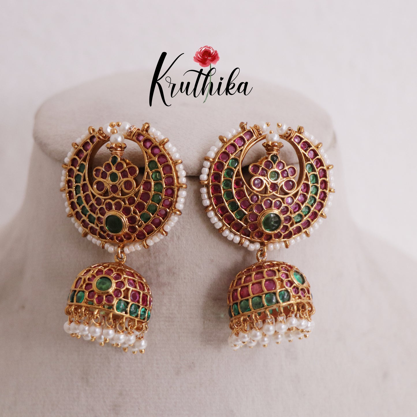 Beautiful Kemp Pearl Drop Jhumkas E756