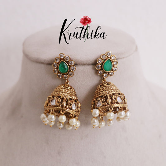 Trendy AD Jhumka with Pearls Drops E755