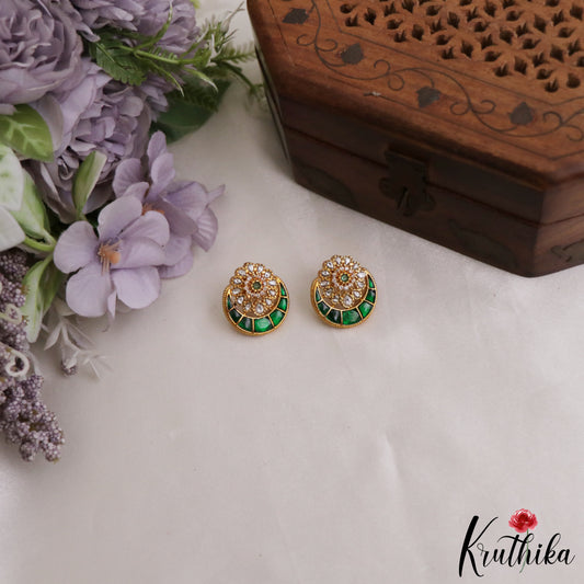 Pretty Floral Motifs Chandbali Jadau Stud Earrings E1013 (Available in 2 Colours)