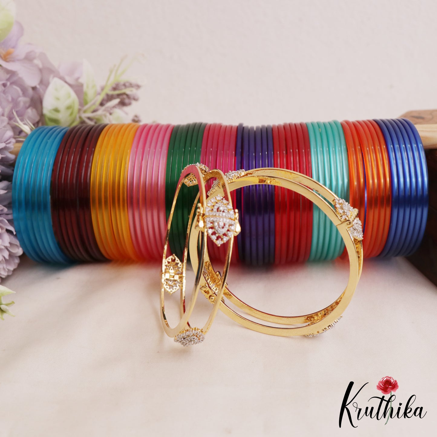 Pretty Openable CZ Frame Bangle With 12 in 1 Interchangeable Color Bangles B537