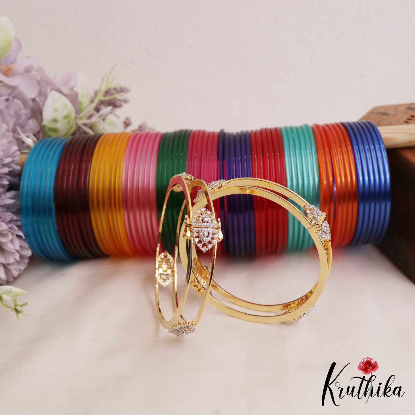 Pretty Openable CZ Frame Bangle With 12 in 1 Interchangeable Color Bangles B537