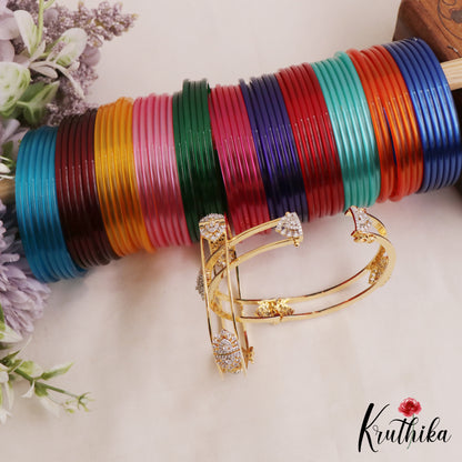 Pretty Openable CZ Frame Bangle With 12 in 1 Interchangeable Color Bangles B537