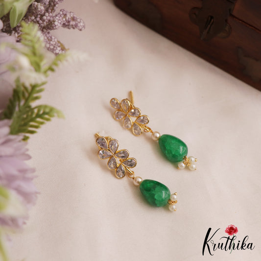 Trendy CZ Floral Motifs Earrings With Interchangeable Stone Drops E1167