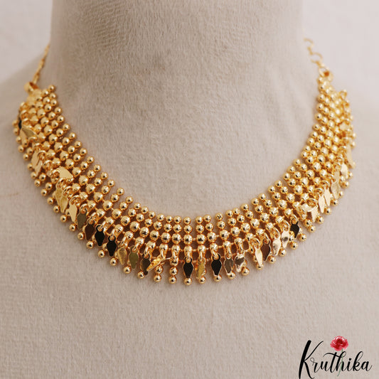 Pretty Gold-Tone Gold Beaded Choker NC3098