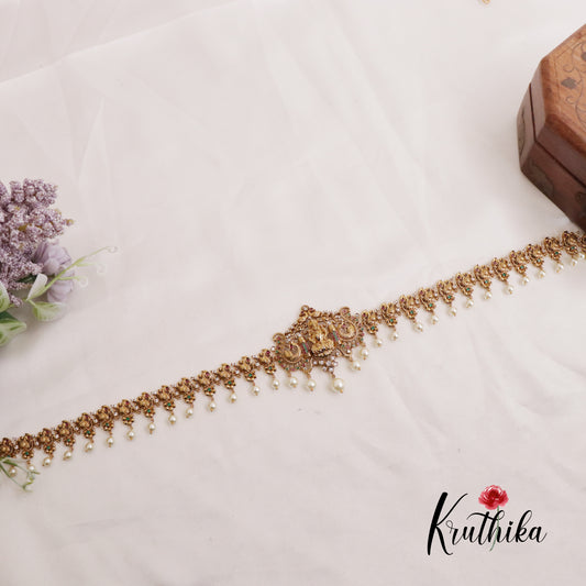 Simple Trendy Temple Lakshmi Peacock Kemp Hip Chains with Pearls Drops V297