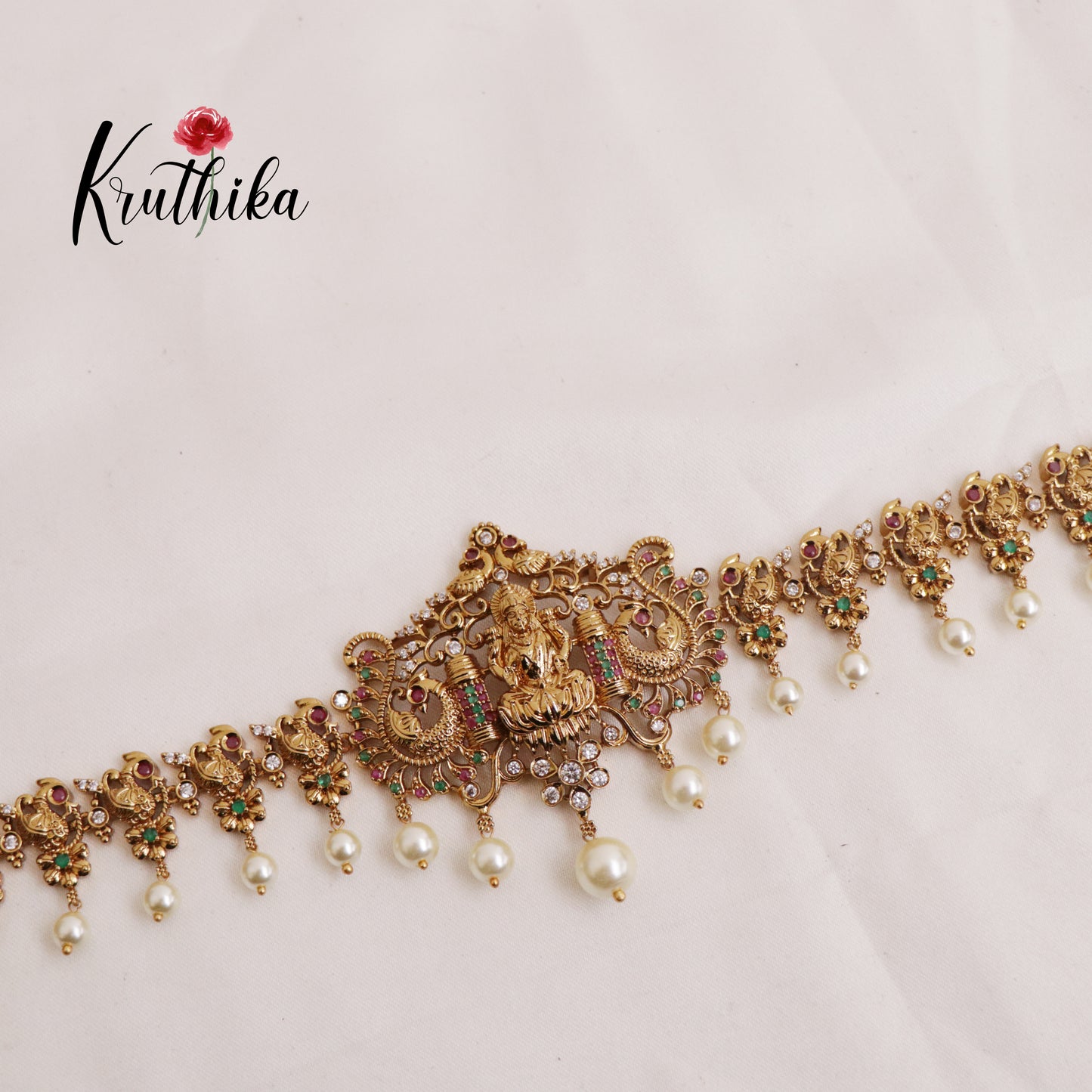 Simple Trendy Temple Lakshmi Peacock Kemp Hip Chains with Pearls Drops V297