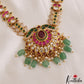 Gorgeous Floral Geometric Motifs Jadau Necklace With Green Bead Drops NC3099