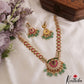 Gorgeous Floral Geometric Motifs Jadau Necklace With Green Bead Drops NC3099