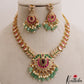 Gorgeous Floral Geometric Motifs Jadau Necklace With Green Bead Drops NC3099