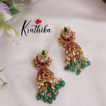 Gorgeous Jadau Jhumka with Green Beads Drops E767