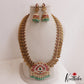 Gorgeous Antique Peacock Motifs Lakshmi Kasu Jadau Haaram With Green Bead Drops LH2124