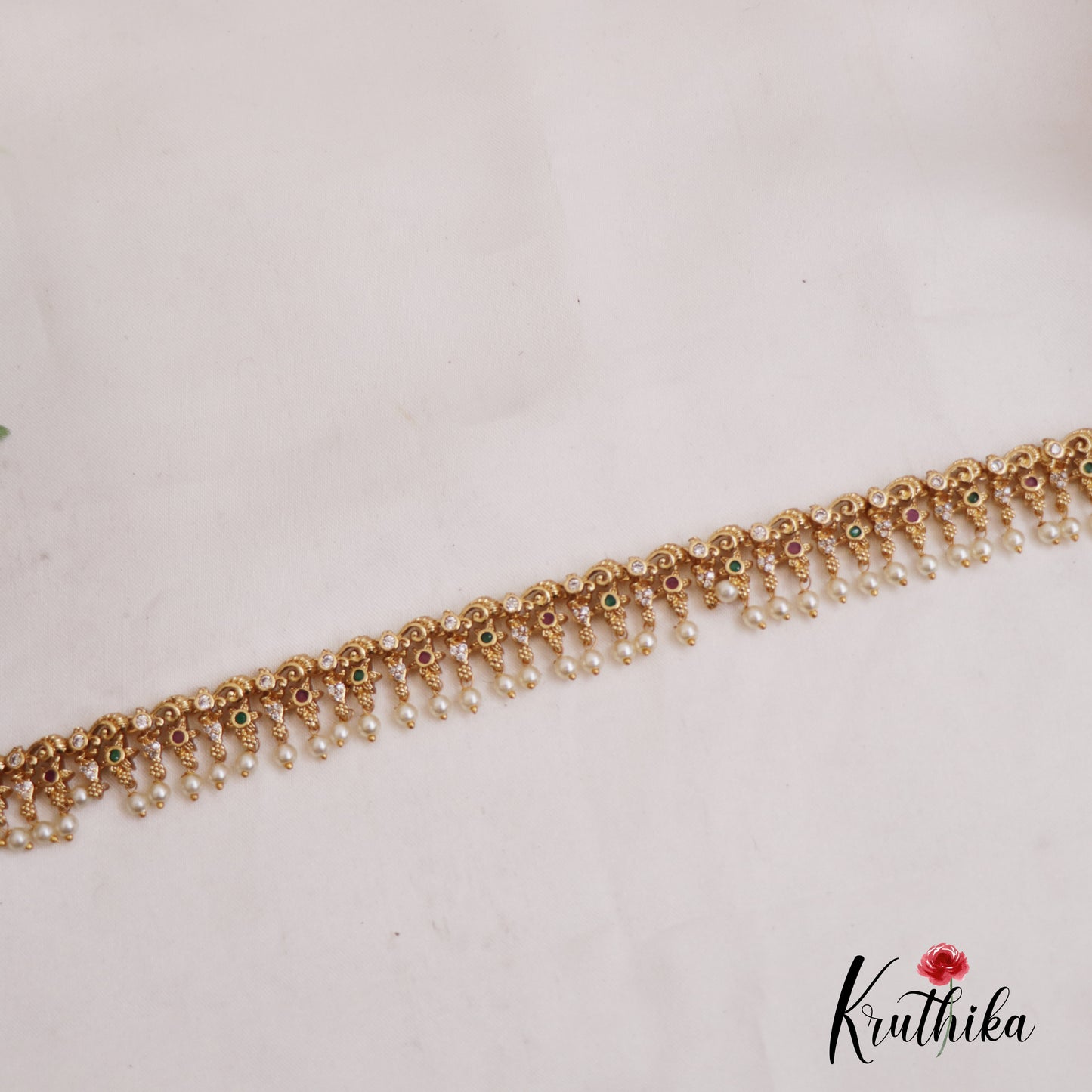 Beautiful Floral Motifs Hip Chain With Pearl Drops V335