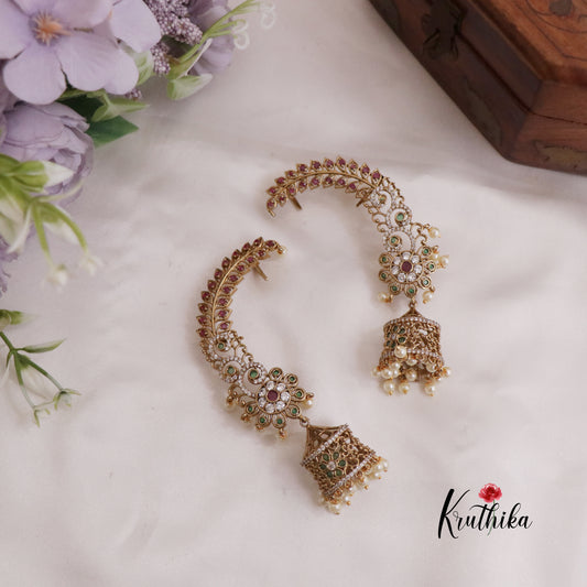 Trendy AD Floral Earcuff with Jhumkas E746 (Available in 2 Colours)